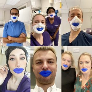 Team with blue lips for Oral Cancer Awareness.